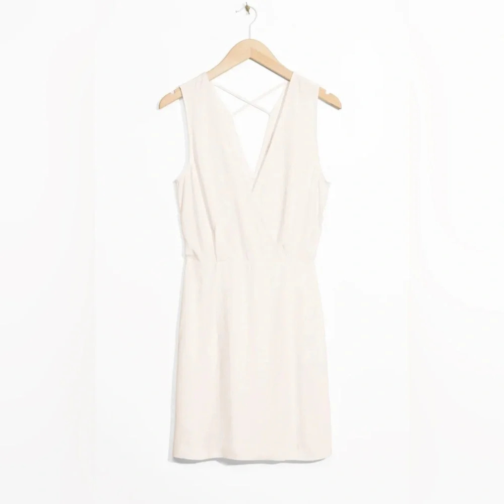 Revolve & Other Stories Linen V neck Summer Dress, Off White Size 6 X0933